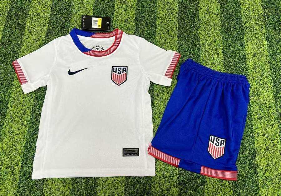 Youth American Team Custom 2024-25 White Home Soccer Jersey Suit